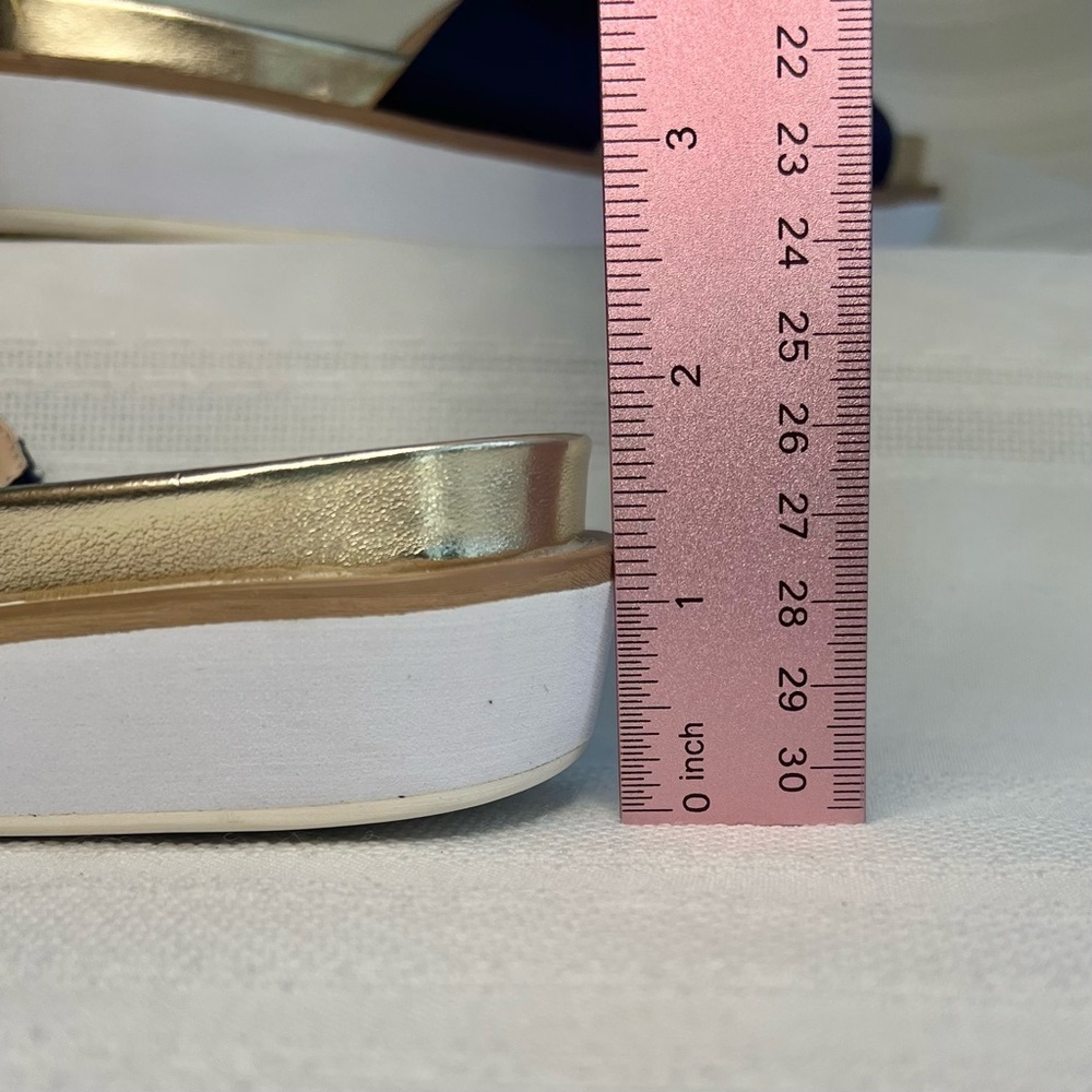 Platform Sandal Flip Flop Nina Navy Satin Gold Sz 5β EUC - Picture 13 of 13